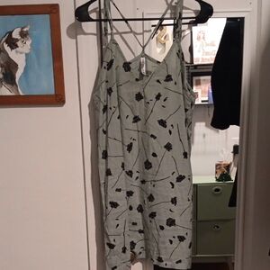 RVCA Sage Green Floral Slip Dress with Black Floral Print